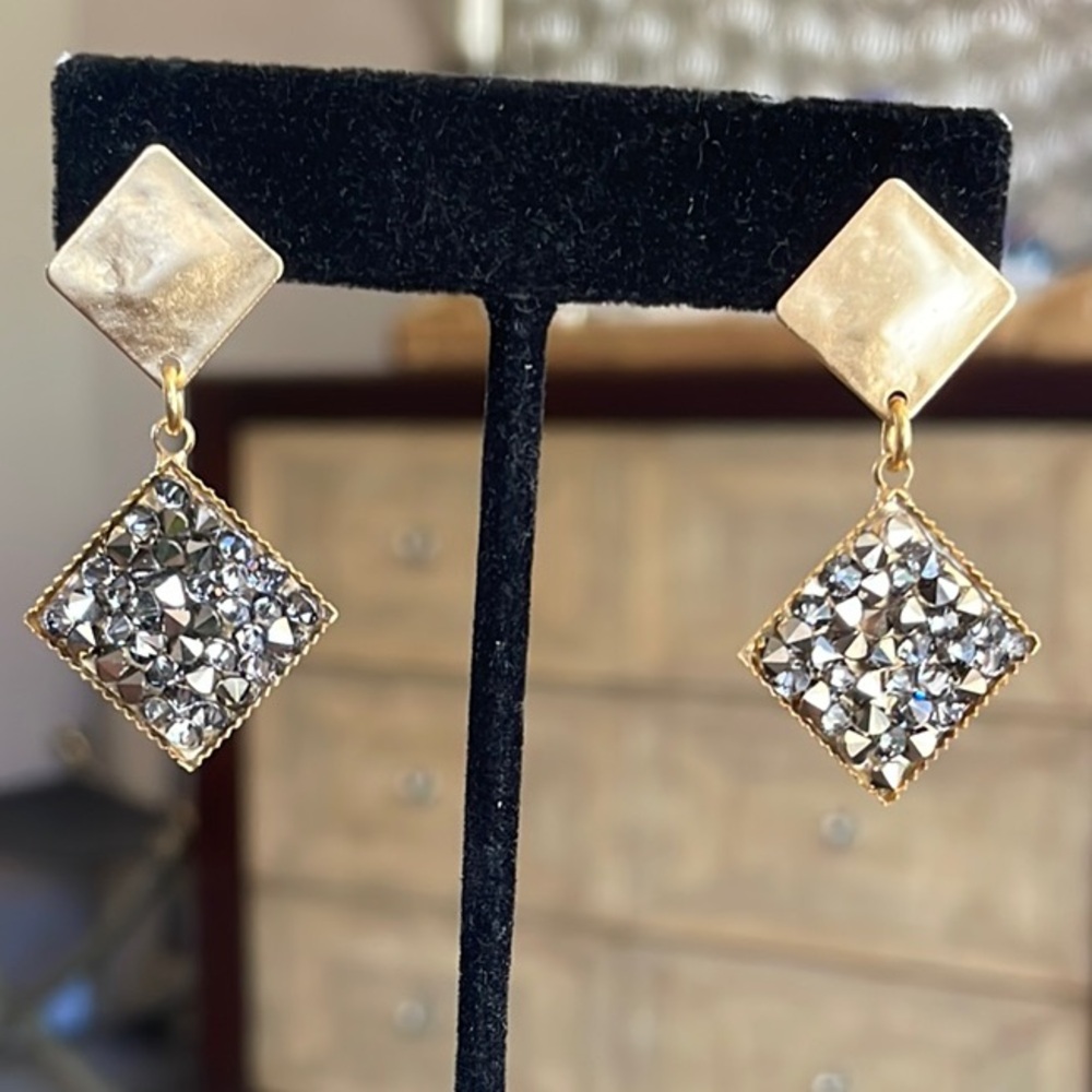 Zzan Gold and Silver Stone Drop Dangle Earrings